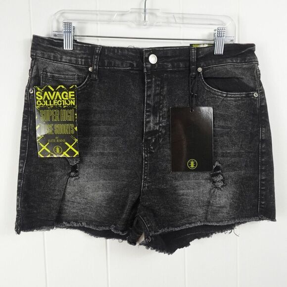 Elite Jeans Savage Collection Womens Black Distressed Shorts Size 32 - Picture 1 of 10